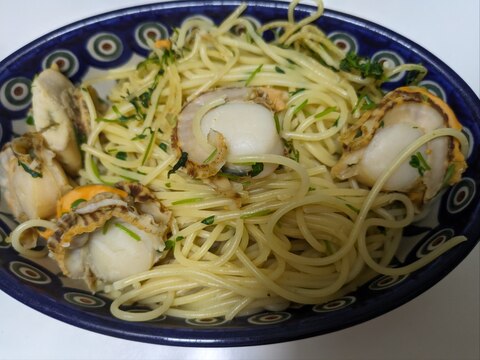 ソーキそばだしで美味しく★ホタテのパスタ